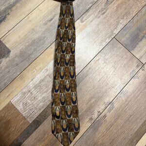 Brown and blue tie with abstract design| Office | Y2k Silk